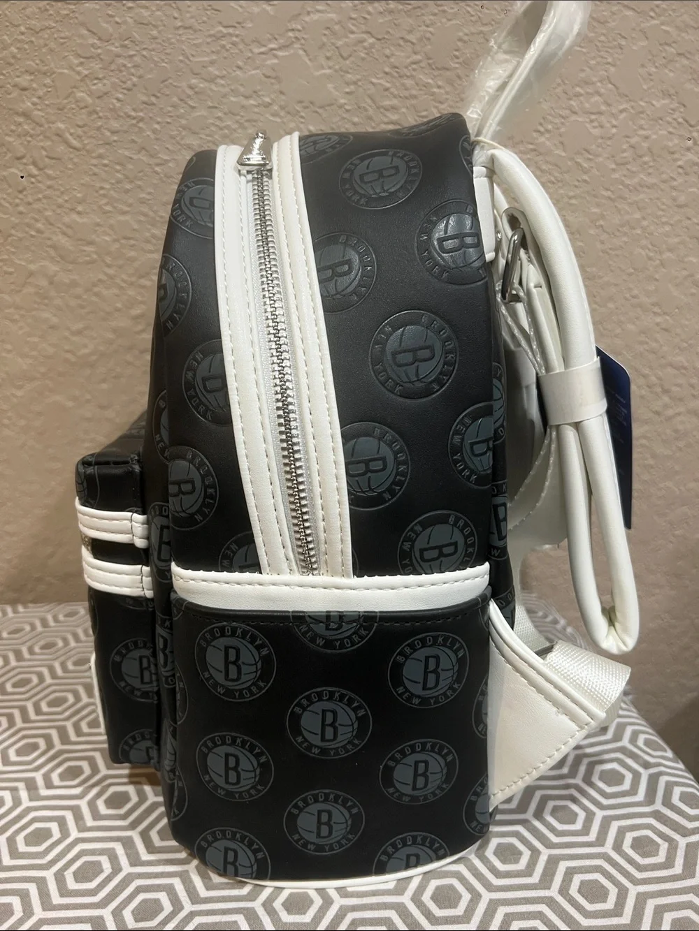 Loungefly Brooklyn Nets Black and White Mini Backpack and logo wallet